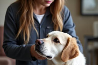 A calm trainer working one-on-one with a nervous-looking dog.